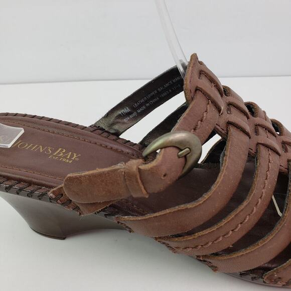 St Johns Bay Carmelita Womens Size 10 Brown Leather Slip On Slide Wedge Sandals - Picture 9 of 10